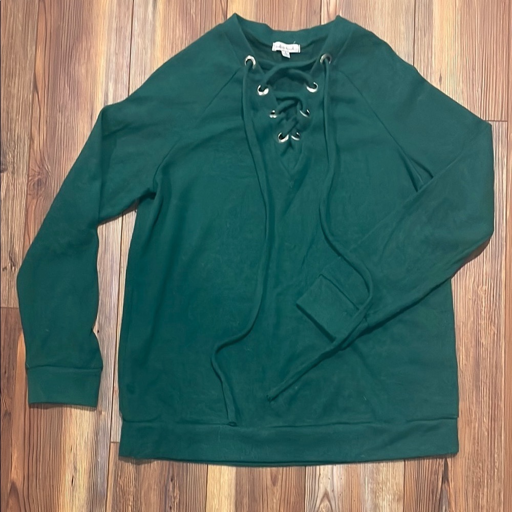 White Birch Green Lace-Up Sweater